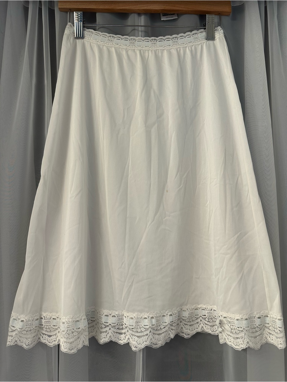 Vtg Olga Lace Trim White A-Line Slip Skirt